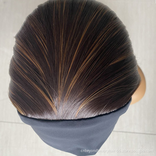 Wholesale synthetic highlight wig straight silky wave hair Highlight Headband wigs mix brown for America women